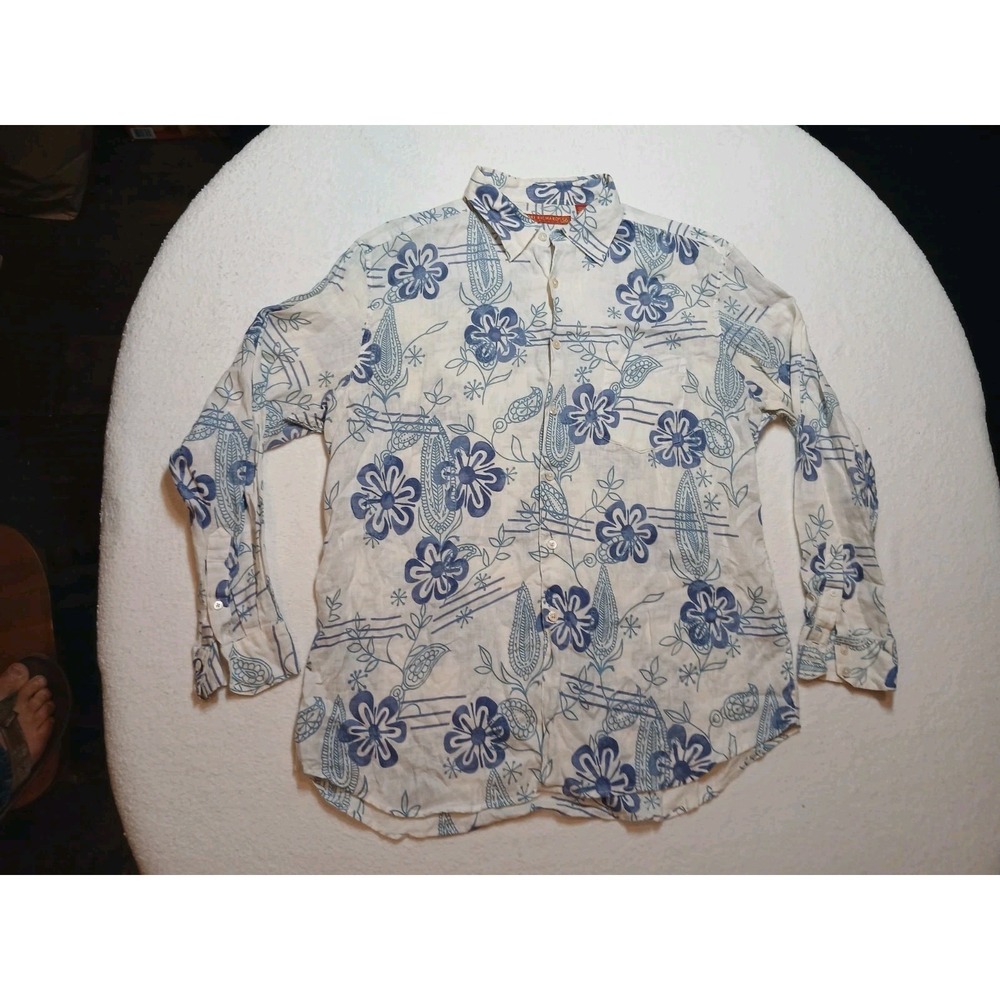 Tori Richard 56 Orange Label 100% Linen Floral Long Sleeve Button Shirt Mens 2XL